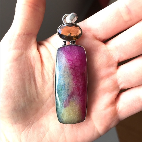 Jewelry - Rainbow Solar Quartz & Smoky Quartz Pendant 925